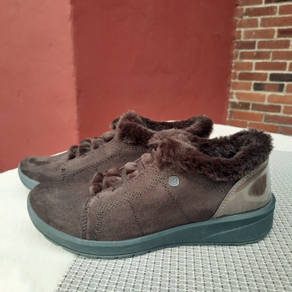 Bzees Golden Comfort Slip On Faux Fur Suedette Cushioned Sneaker Brown 8.5